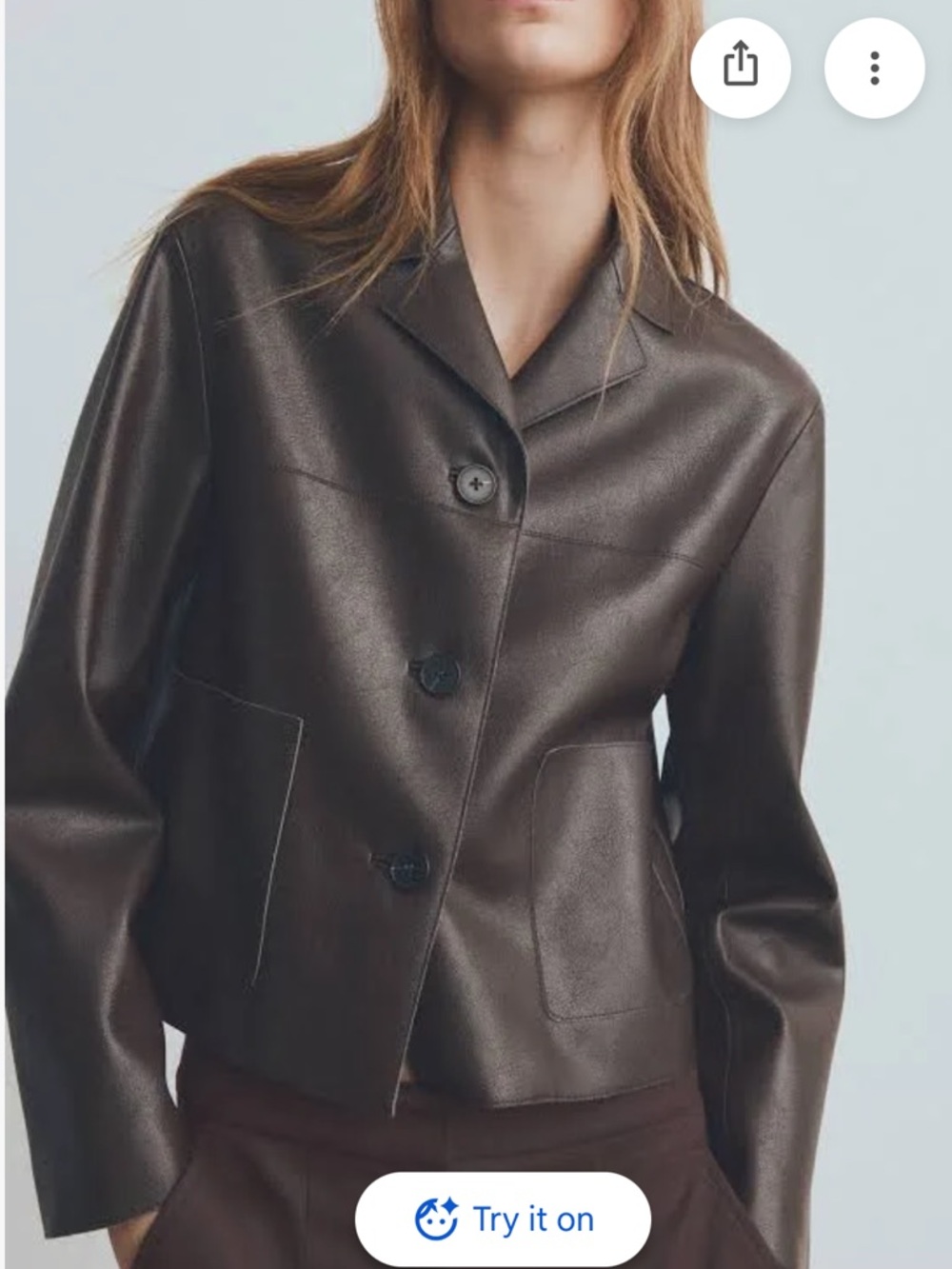 Mango Dark Brown Faux Leather Button-Front Jacket